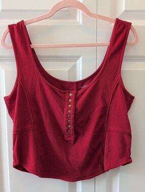 Pilcro Deep Red Ribbed Snap-Front Crop Tank